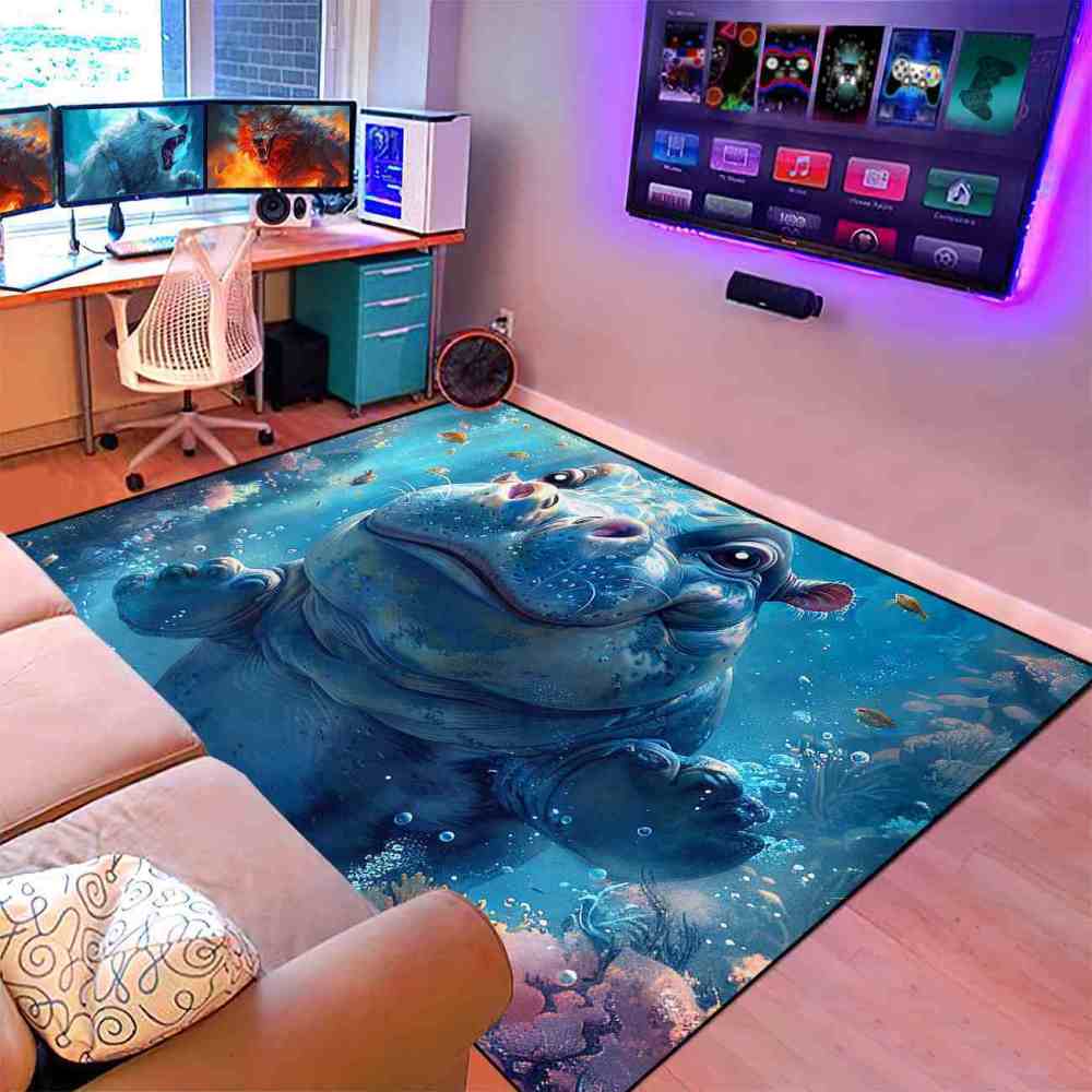 Happy Baby Hippo Underwater Reef Kids Rug | Upgrade Non-Slip | CozyLil