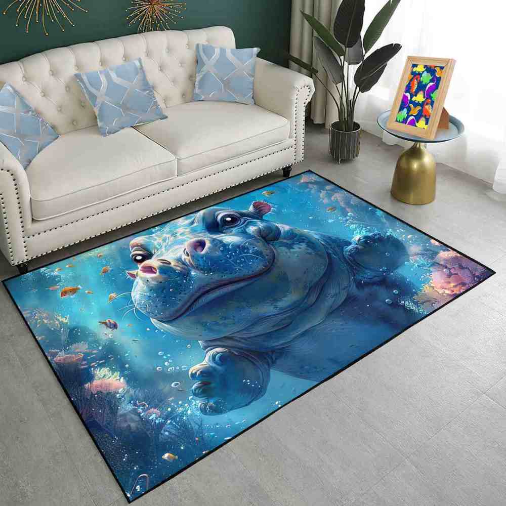 Happy Baby Hippo Underwater Reef Kids Rug | Upgrade Non-Slip | CozyLil