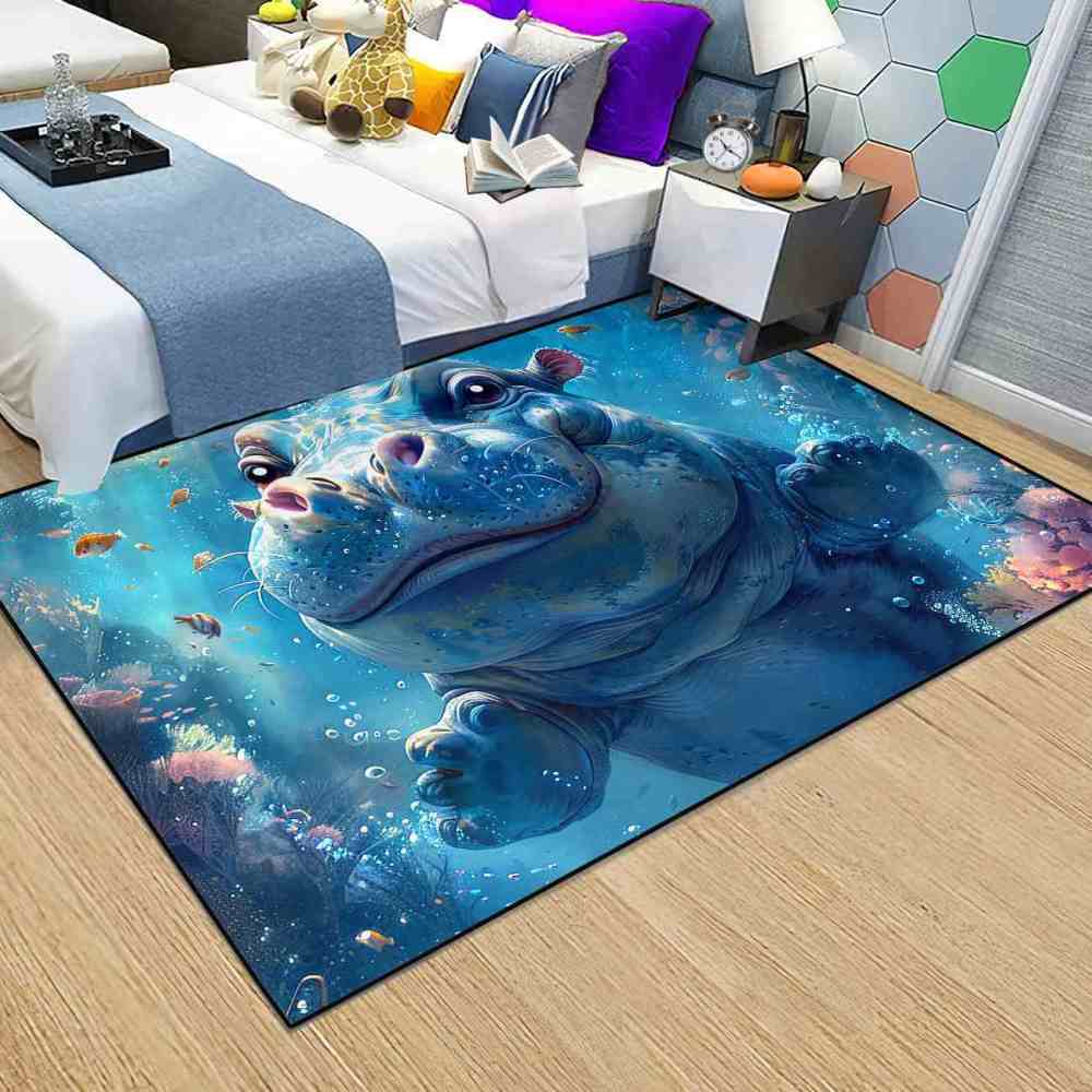 Happy Baby Hippo Underwater Reef Kids Rug | Upgrade Non-Slip | CozyLil