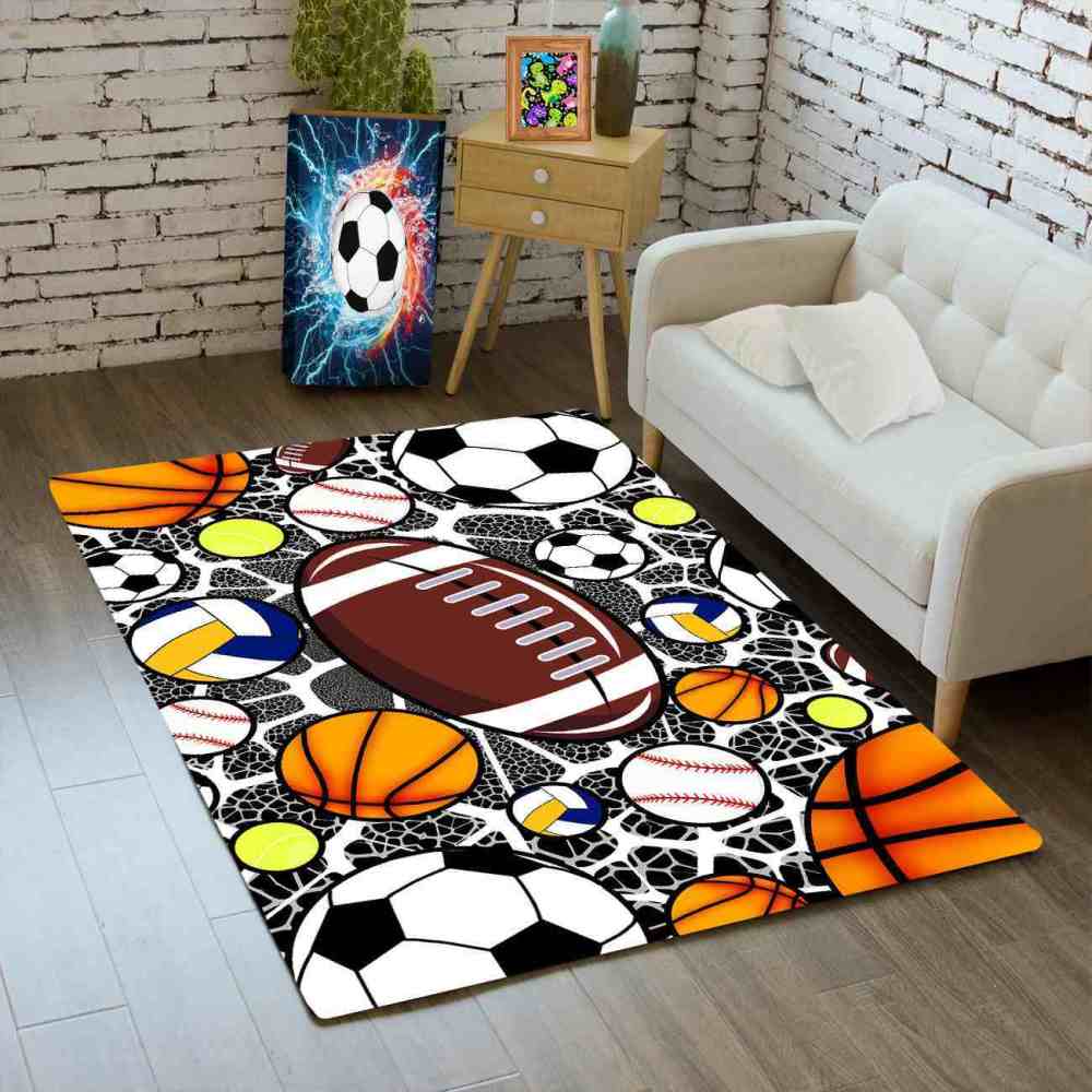 Multi Sports Balls Printed Area Rug for Boys Bedroom | CozyLil