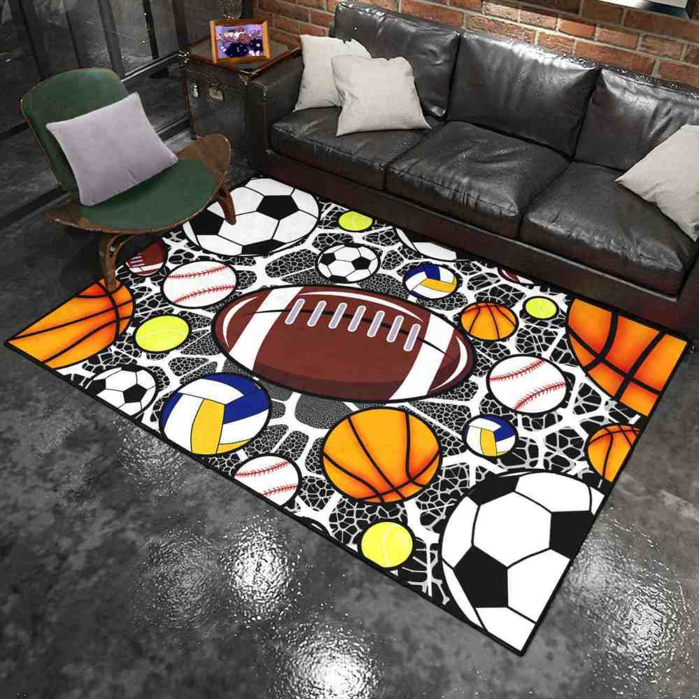 Multi Sports Balls Printed Area Rug for Boys Bedroom | CozyLil