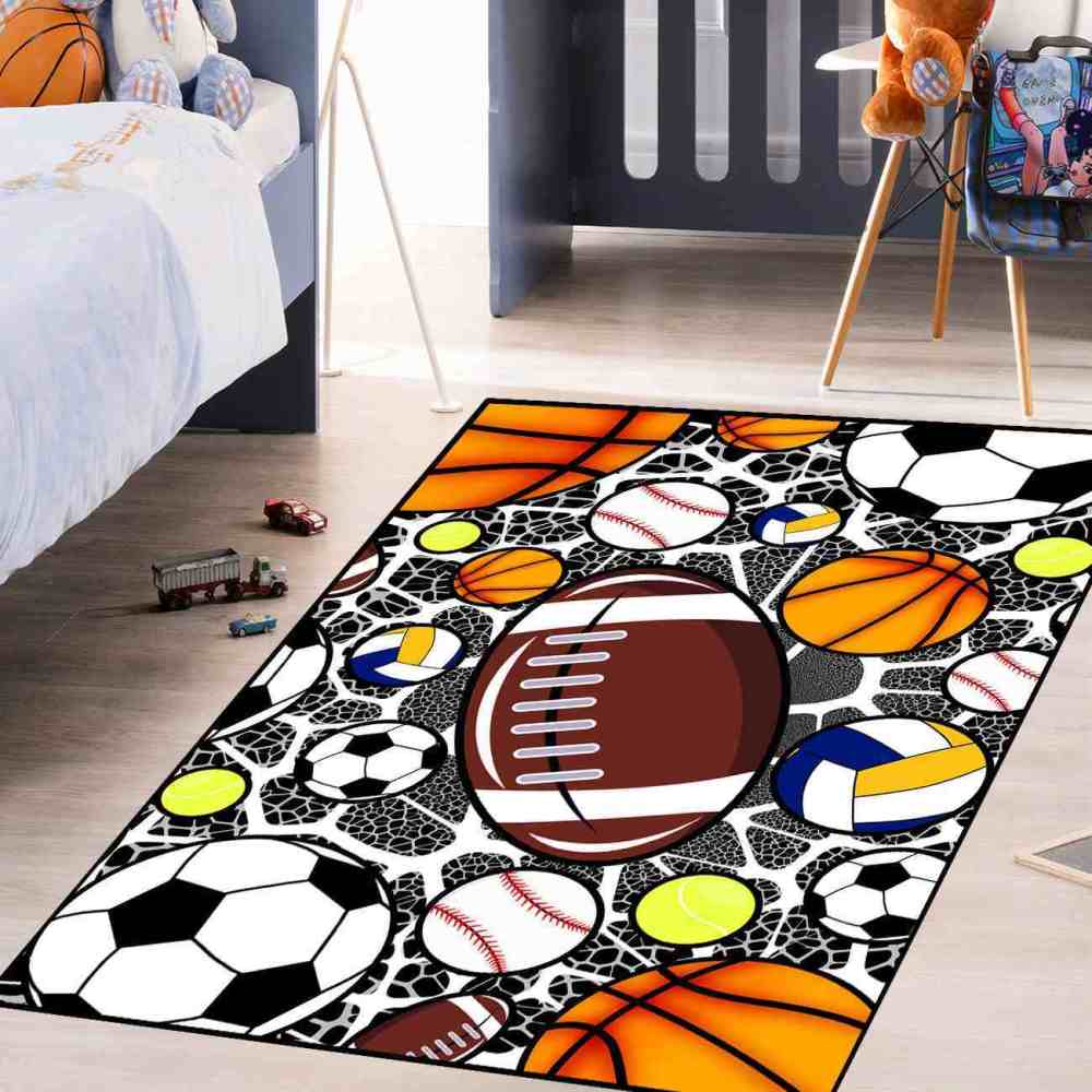 Multi Sports Balls Printed Area Rug for Boys Bedroom | CozyLil