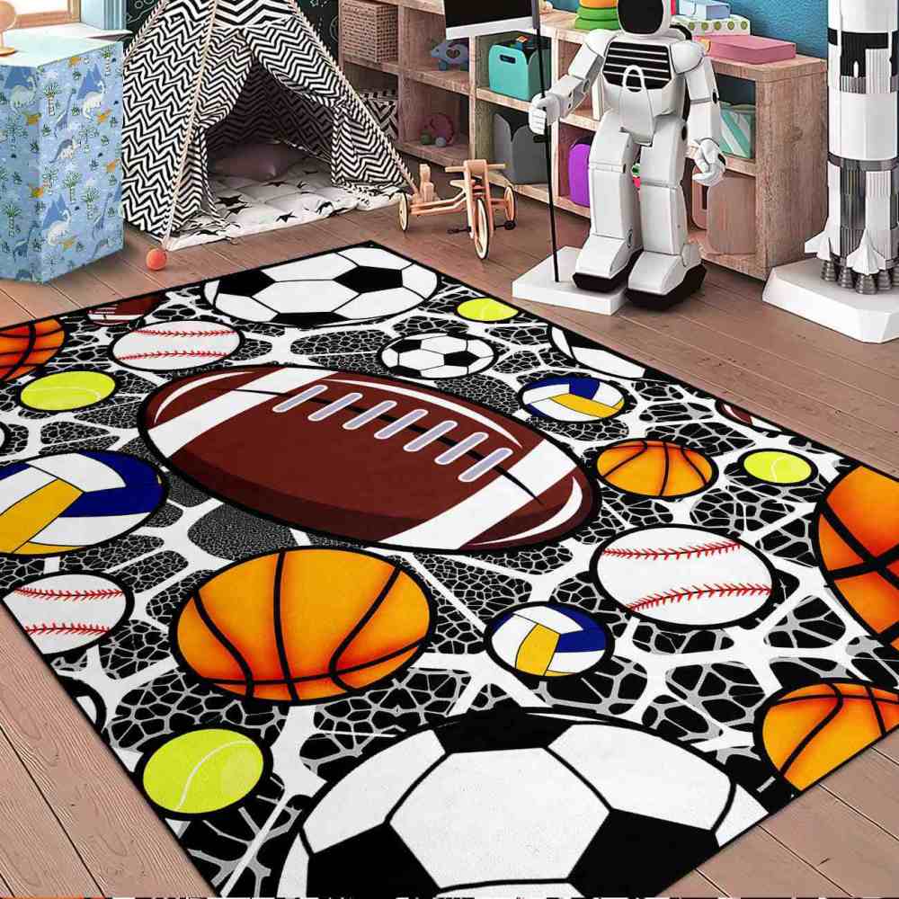 Multi Sports Balls Printed Area Rug for Boys Bedroom | CozyLil
