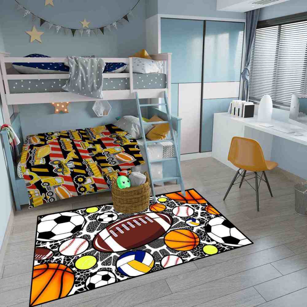 Multi Sports Balls Printed Area Rug for Boys Bedroom | CozyLil