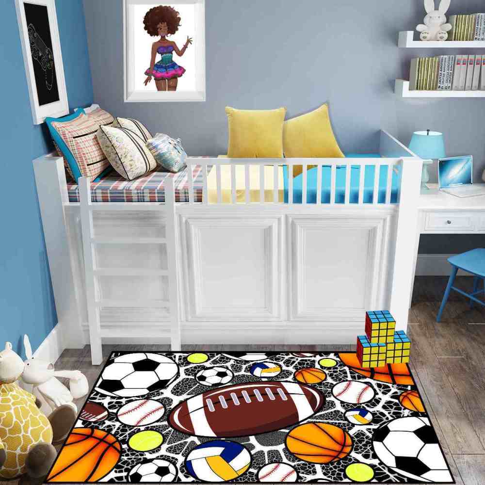 Multi Sports Balls Printed Area Rug for Boys Bedroom | CozyLil