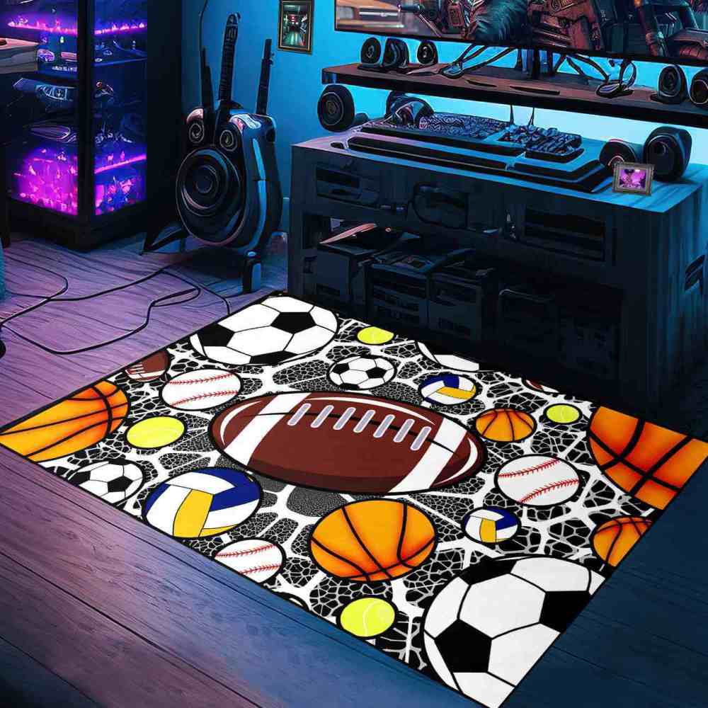 Multi Sports Balls Printed Area Rug for Boys Bedroom | CozyLil