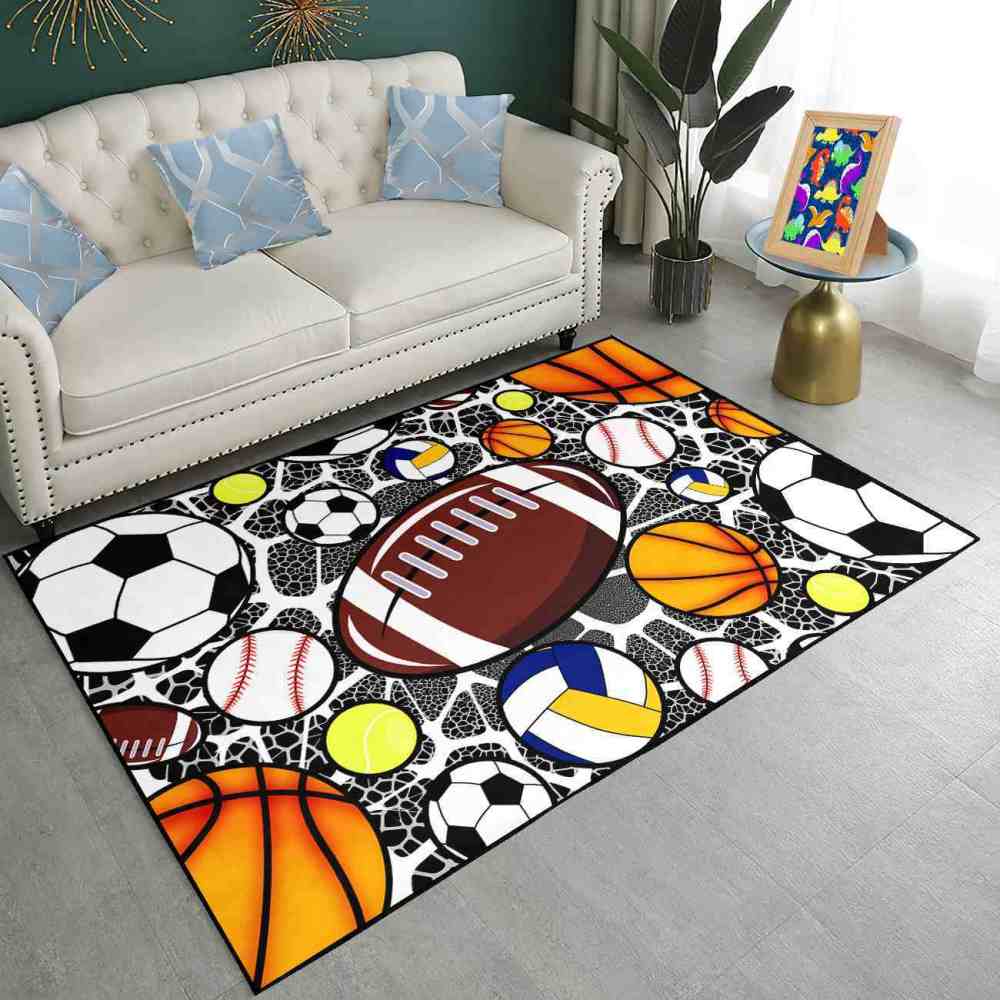 Multi Sports Balls Printed Area Rug for Boys Bedroom | CozyLil