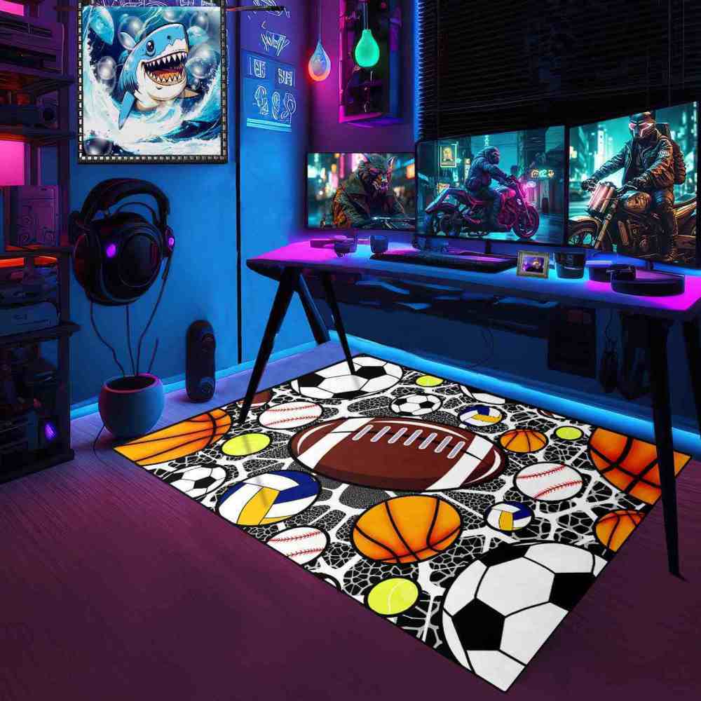 Multi Sports Balls Printed Area Rug for Boys Bedroom | CozyLil