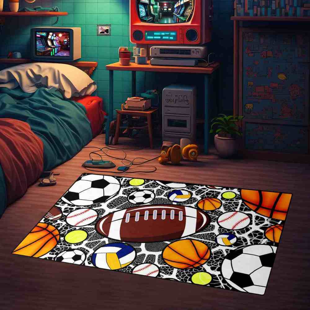 Multi Sports Balls Printed Area Rug for Boys Bedroom | CozyLil