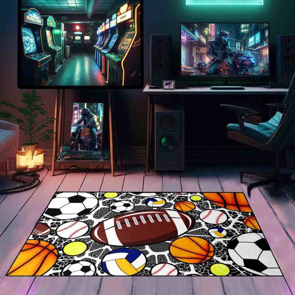Multi Sports Balls Printed Area Rug for Boys Bedroom | CozyLil