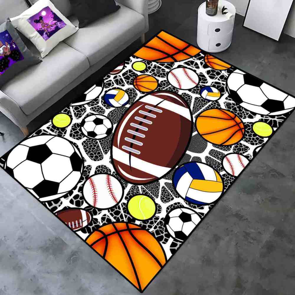 Multi Sports Balls Printed Area Rug for Boys Bedroom | CozyLil