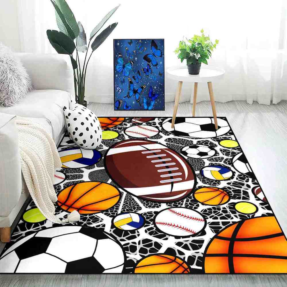 Multi Sports Balls Printed Area Rug for Boys Bedroom | CozyLil