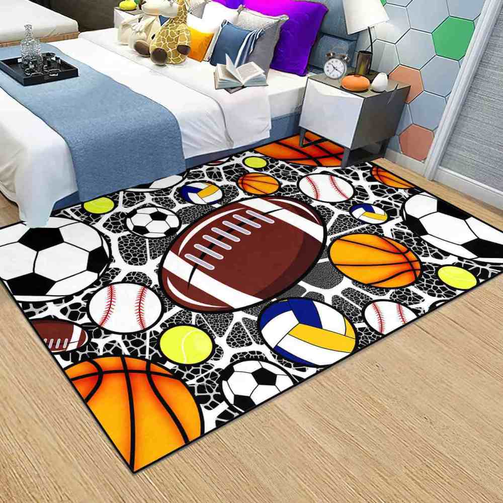 Multi Sports Balls Printed Area Rug for Boys Bedroom | CozyLil