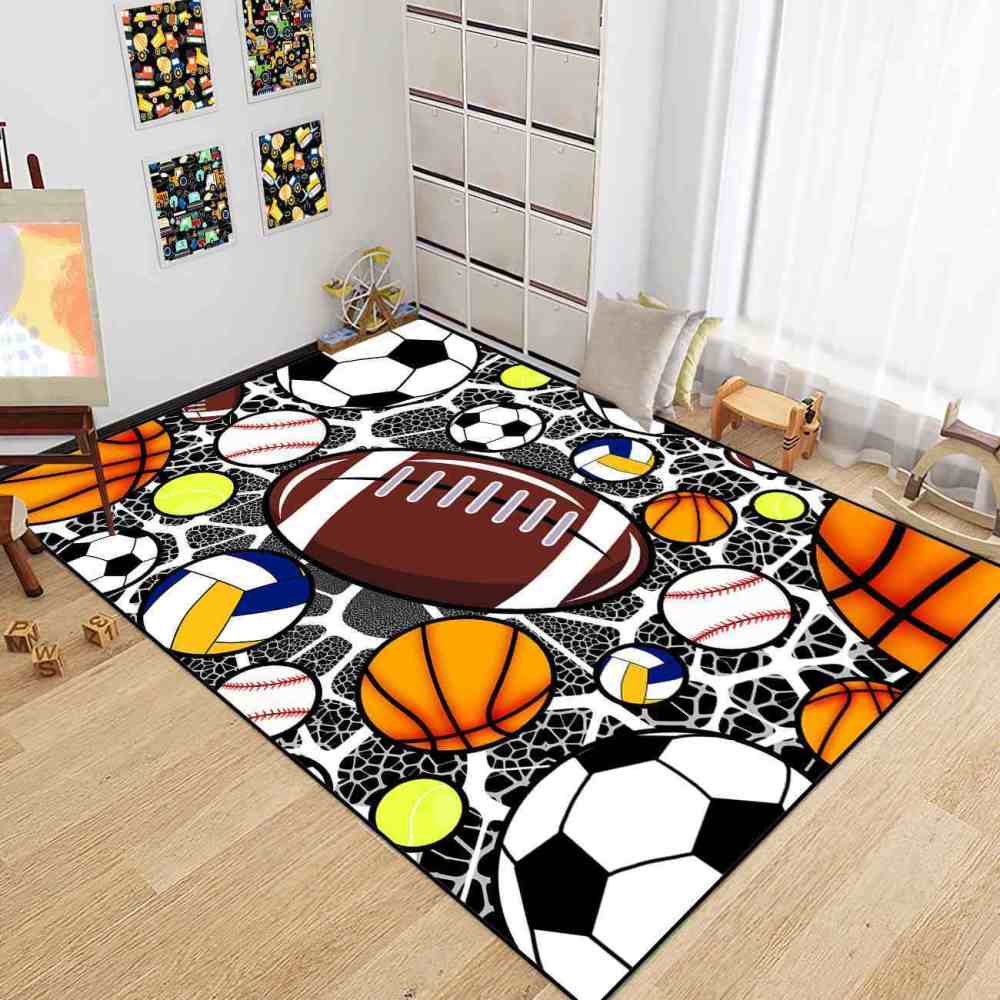 Multi Sports Balls Printed Area Rug for Boys Bedroom | CozyLil