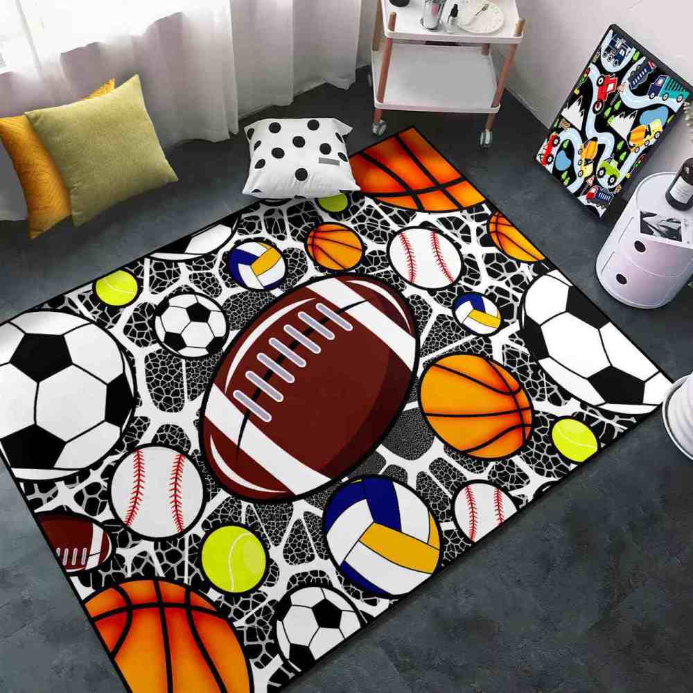 Multi Sports Balls Printed Area Rug for Boys Bedroom | CozyLil