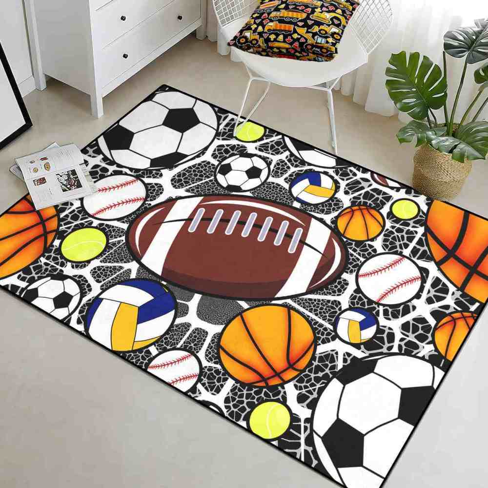 Multi Sports Balls Printed Area Rug for Boys Bedroom | CozyLil