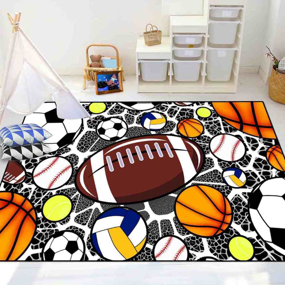 Multi Sports Balls Printed Area Rug for Boys Bedroom | CozyLil
