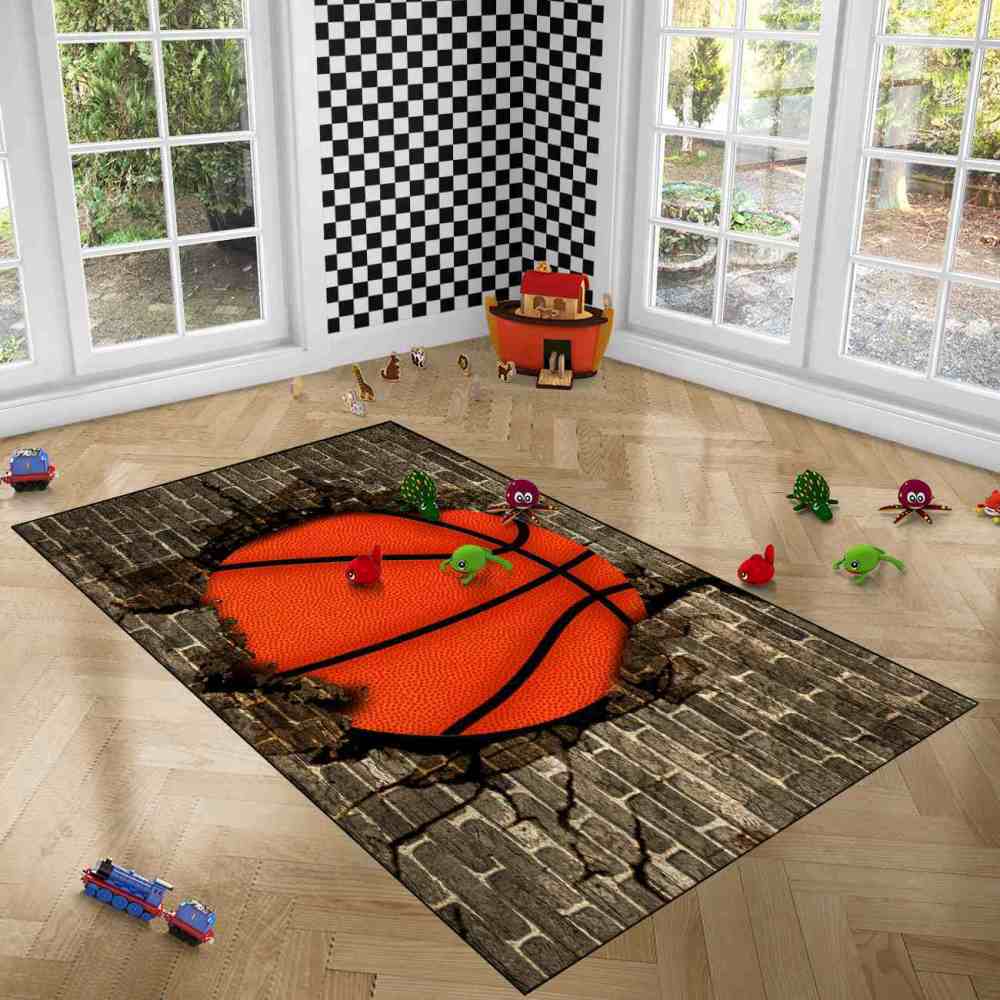 Smashing Basketball Brick Wall Printed Rug for Teen Room | CozyLil