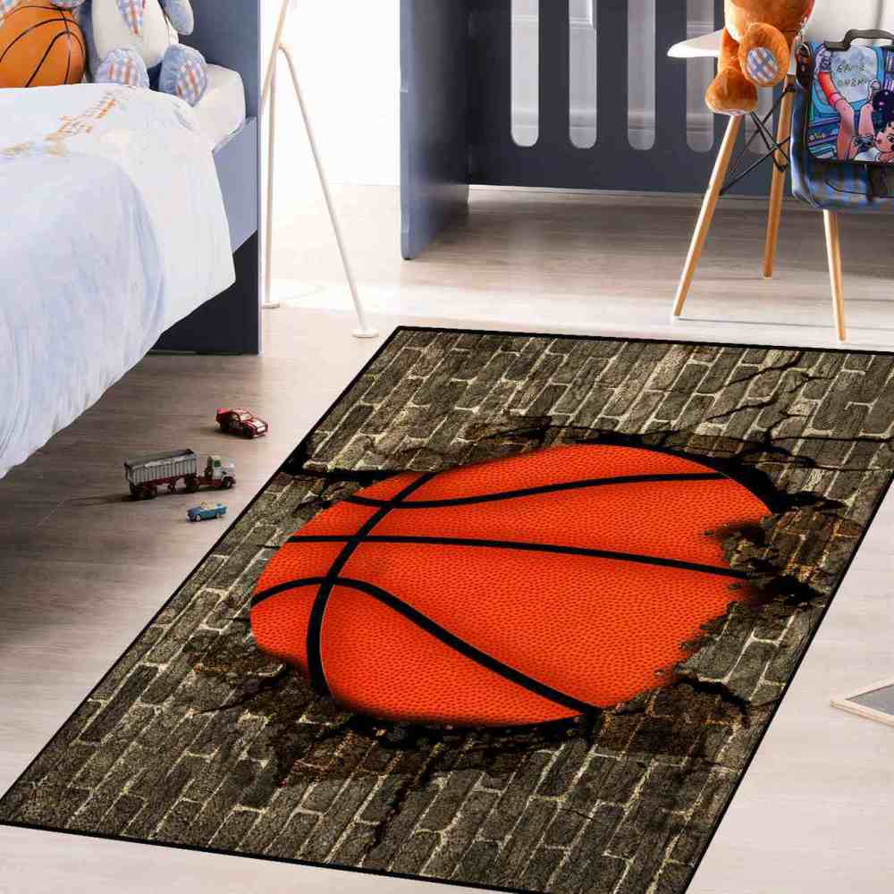 Smashing Basketball Brick Wall Printed Rug for Teen Room | CozyLil