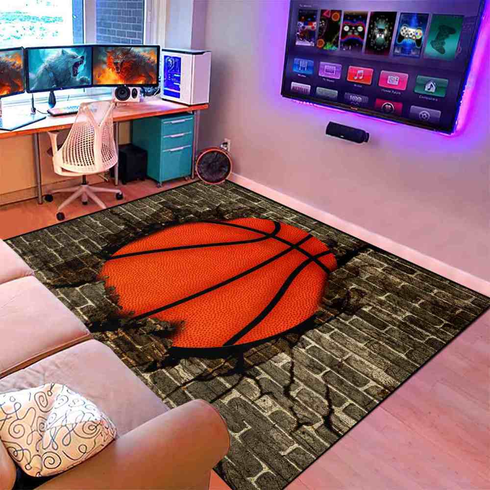 Smashing Basketball Brick Wall Printed Rug for Teen Room | CozyLil