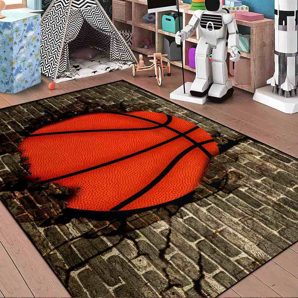 Smashing Basketball Brick Wall Printed Rug for Teen Room | CozyLil