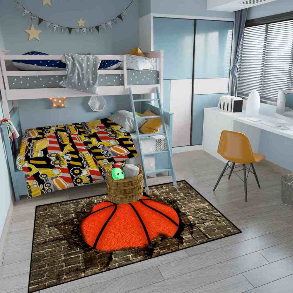 Smashing Basketball Brick Wall Printed Rug for Teen Room | CozyLil