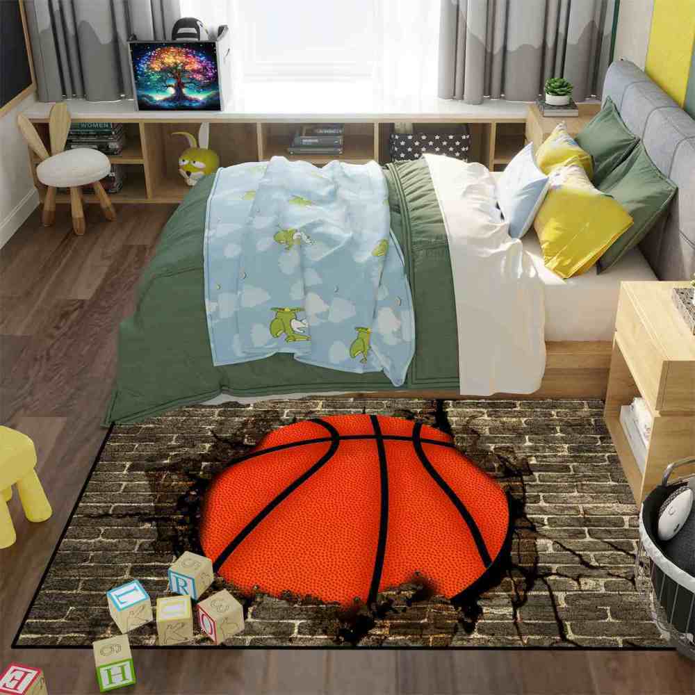 Smashing Basketball Brick Wall Printed Rug for Teen Room | CozyLil