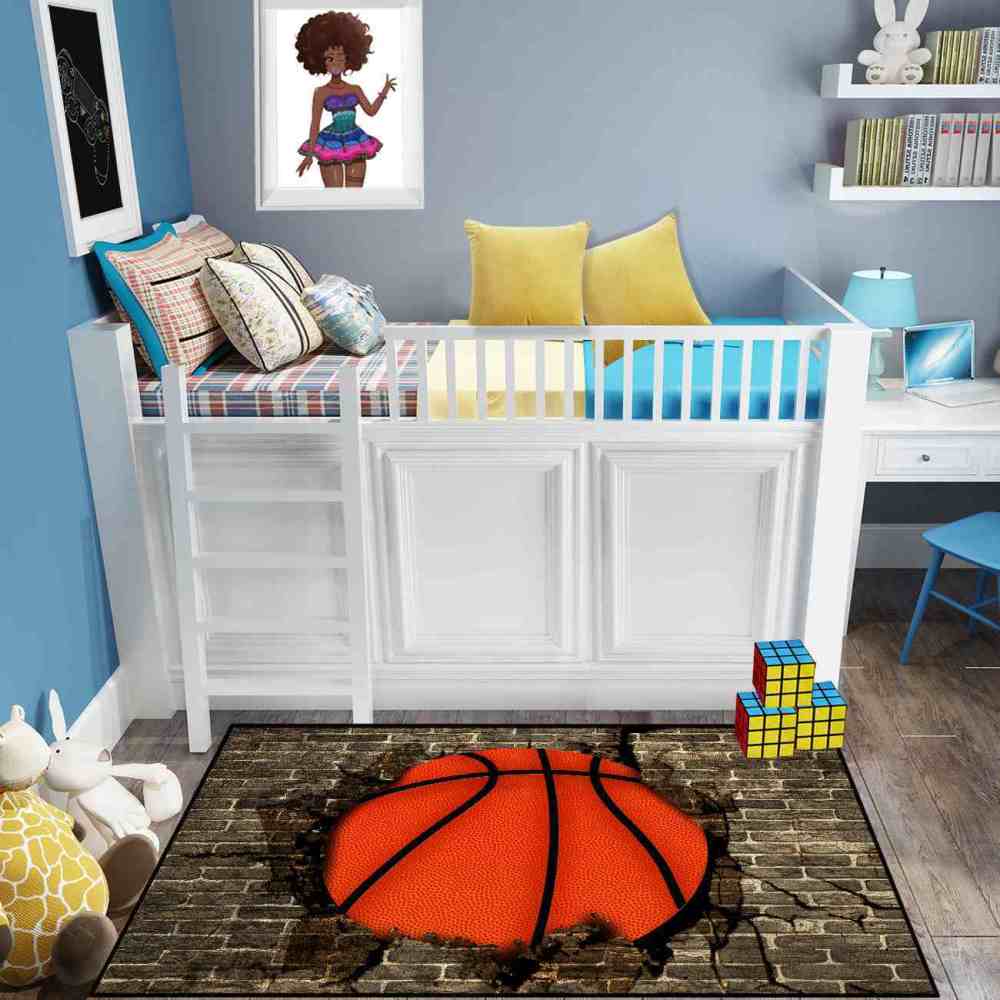 Smashing Basketball Brick Wall Printed Rug for Teen Room | CozyLil