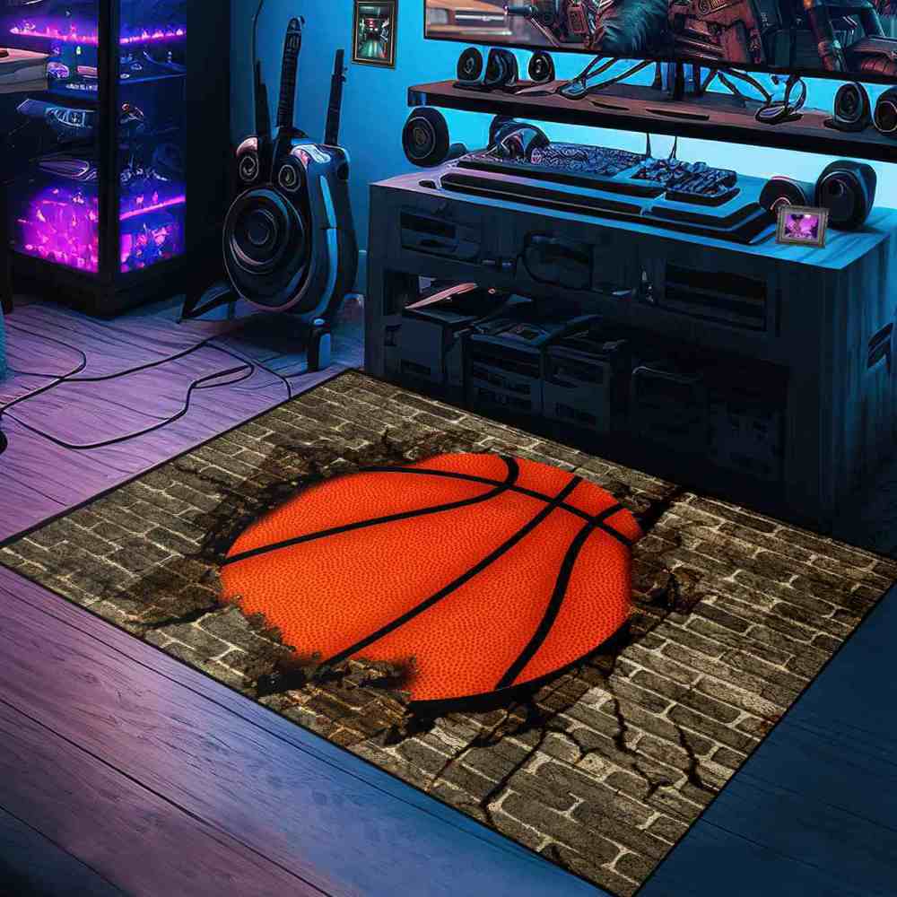 Smashing Basketball Brick Wall Printed Rug for Teen Room | CozyLil