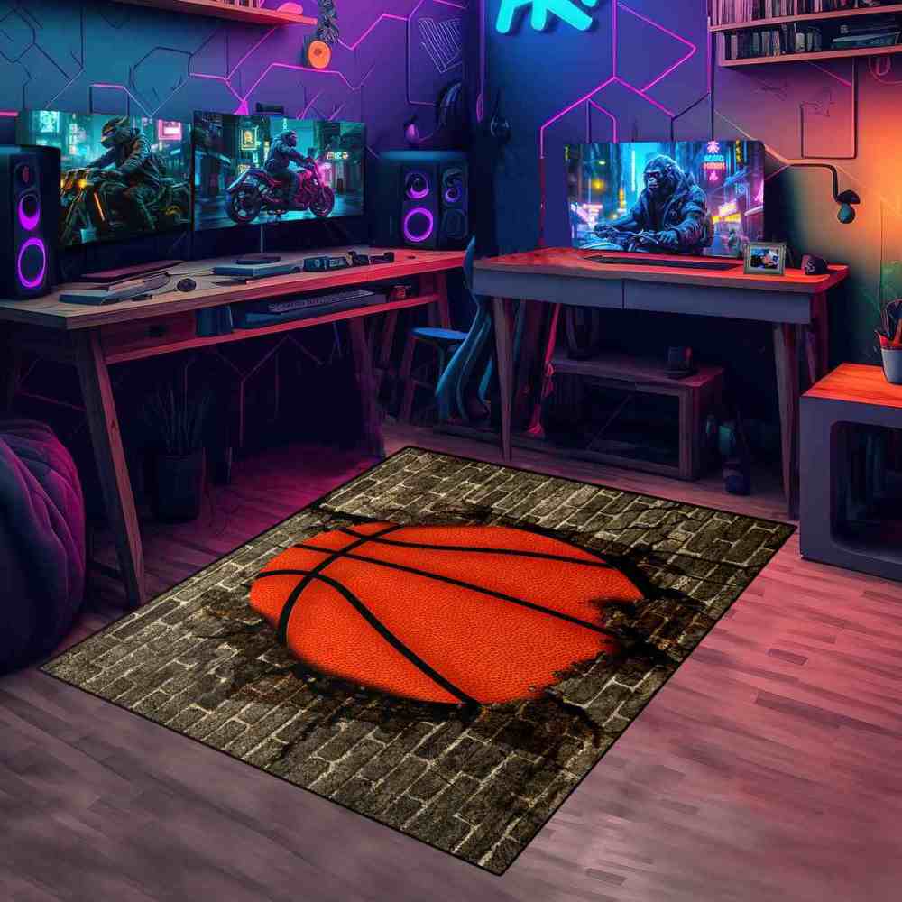 Smashing Basketball Brick Wall Printed Rug for Teen Room | CozyLil