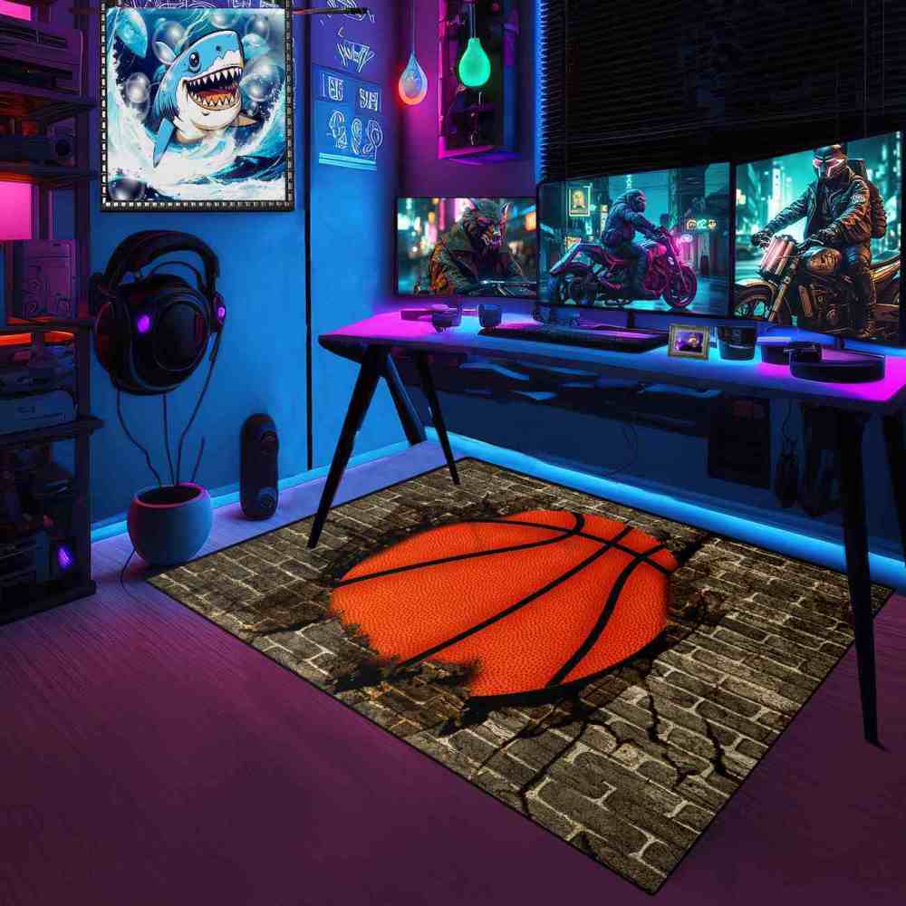 Smashing Basketball Brick Wall Printed Rug for Teen Room | CozyLil