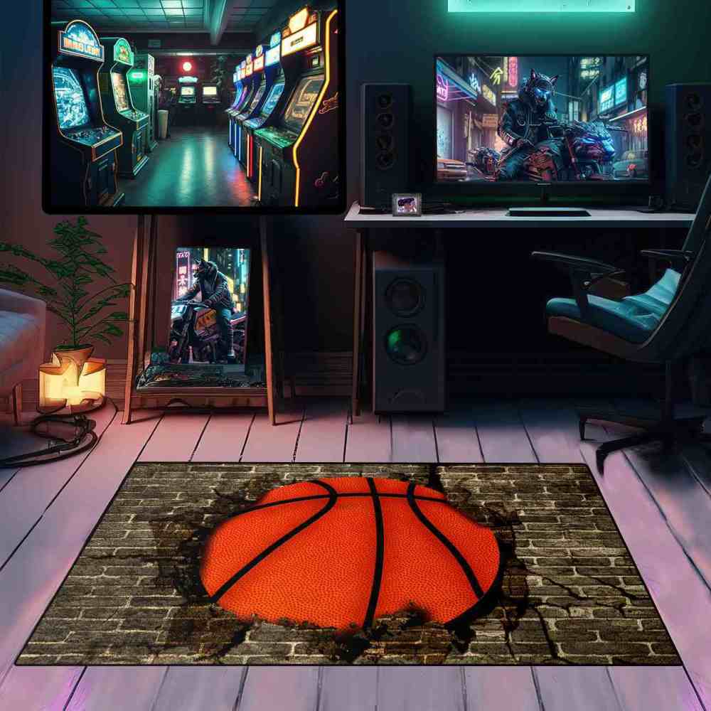 Smashing Basketball Brick Wall Printed Rug for Teen Room | CozyLil