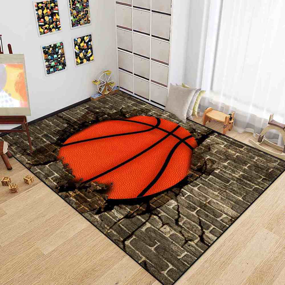 Smashing Basketball Brick Wall Printed Rug for Teen Room | CozyLil