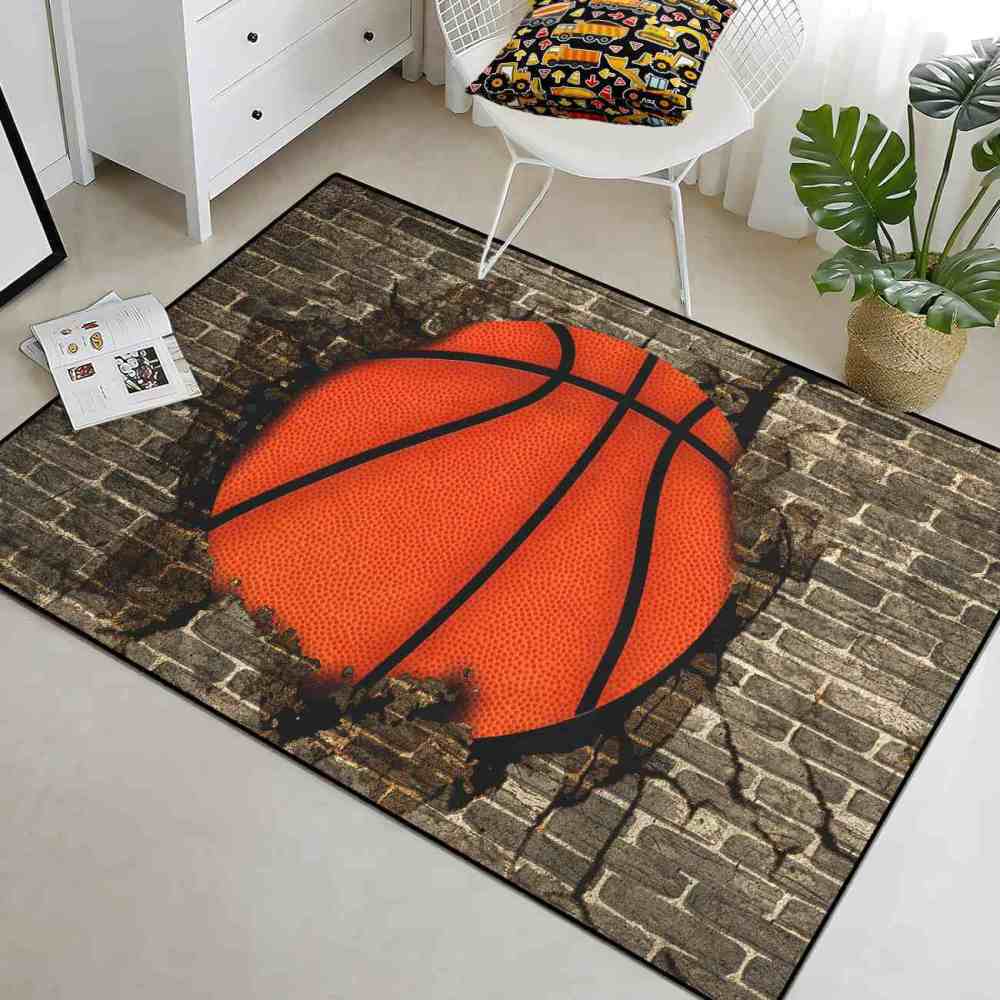 Smashing Basketball Brick Wall Printed Rug for Teen Room | CozyLil