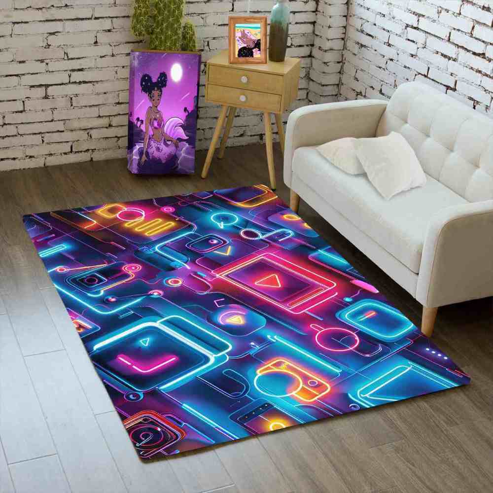 Synthwave Gamer Controller Area Rug Teen Room Mat | CozyLil
