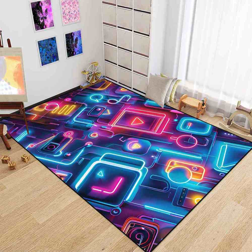 Synthwave Gamer Controller Area Rug Teen Room Mat | CozyLil