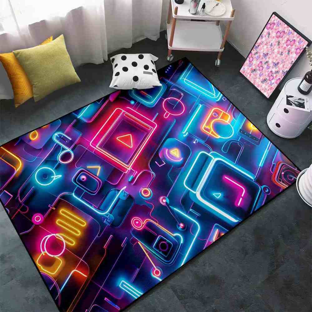 Synthwave Gamer Controller Area Rug Teen Room Mat | CozyLil