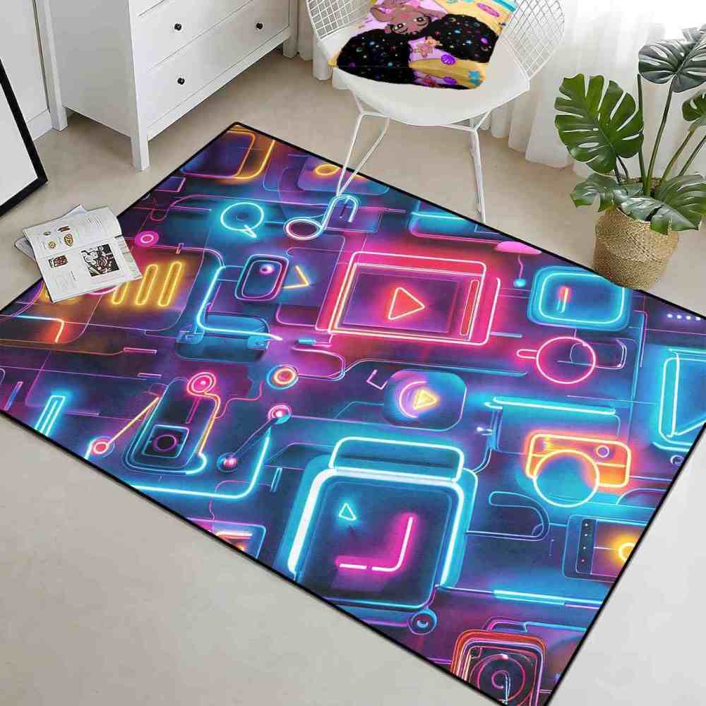 Synthwave Gamer Controller Area Rug Teen Room Mat | CozyLil