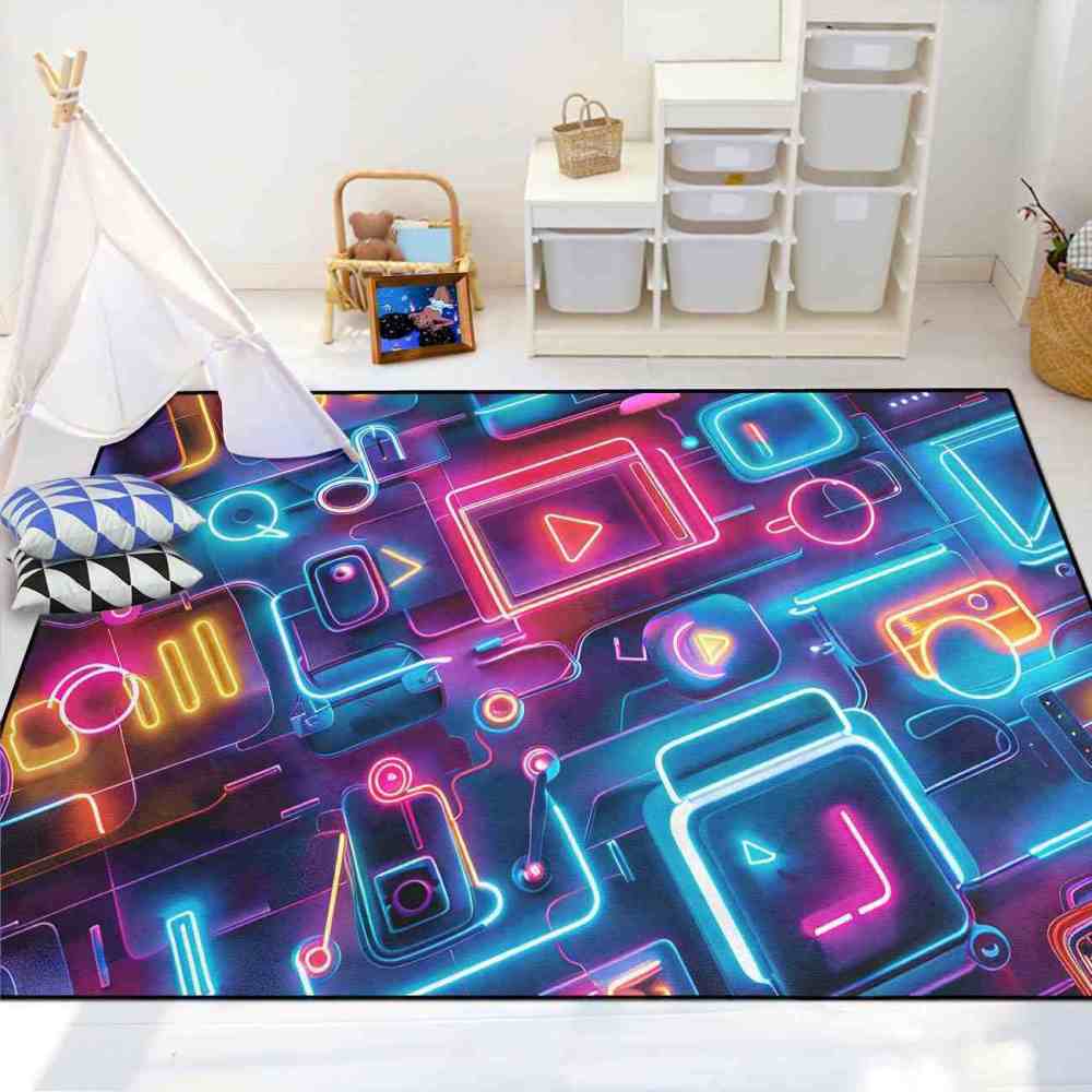 Synthwave Gamer Controller Area Rug Teen Room Mat | CozyLil