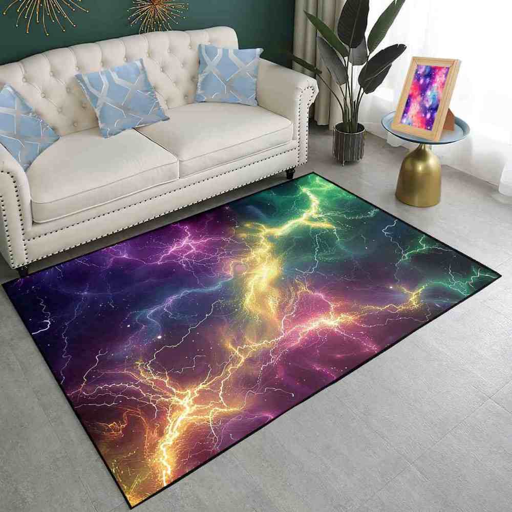 Cosmic Lightning Strike Area Rug Gamer Room Decor | CozyLil