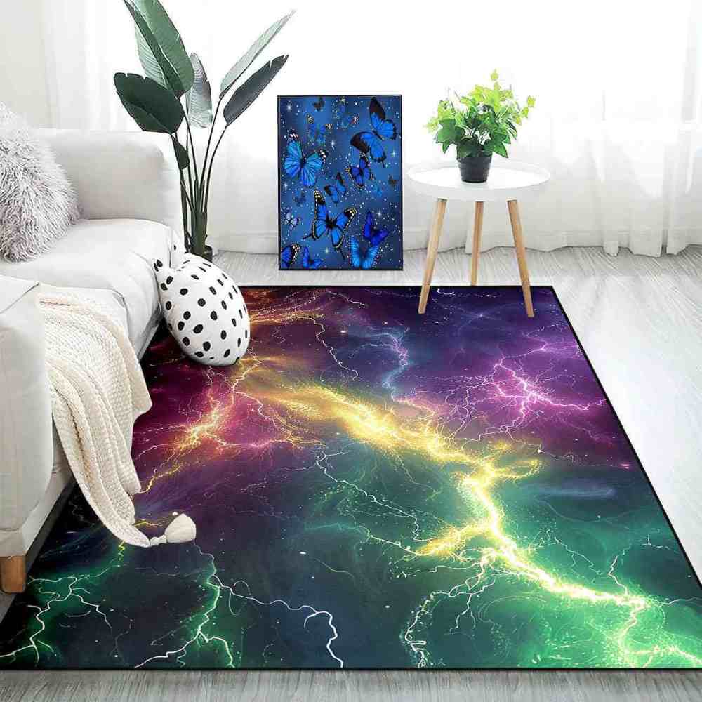 Cosmic Lightning Strike Area Rug Gamer Room Decor | CozyLil