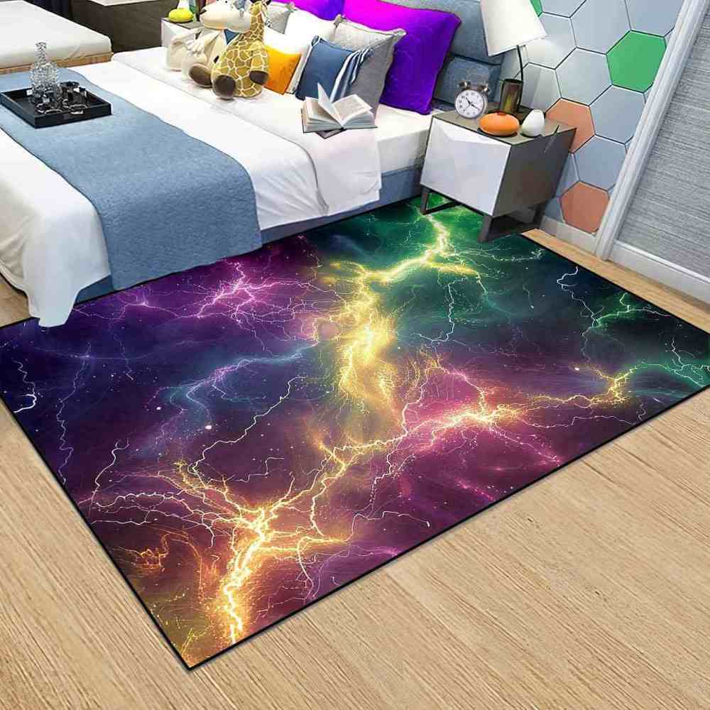 Cosmic Lightning Strike Area Rug Gamer Room Decor | CozyLil