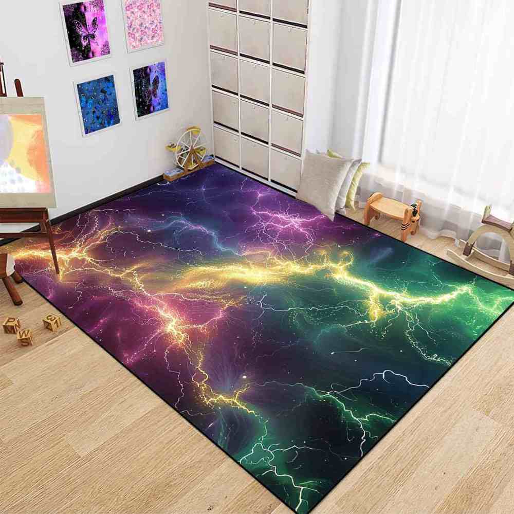 Cosmic Lightning Strike Area Rug Gamer Room Decor | CozyLil
