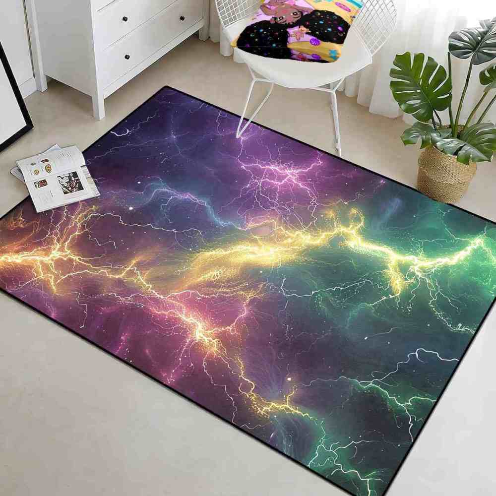 Cosmic Lightning Strike Area Rug Gamer Room Decor | CozyLil