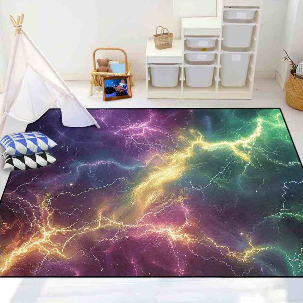 Cosmic Lightning Strike Area Rug Gamer Room Decor | CozyLil