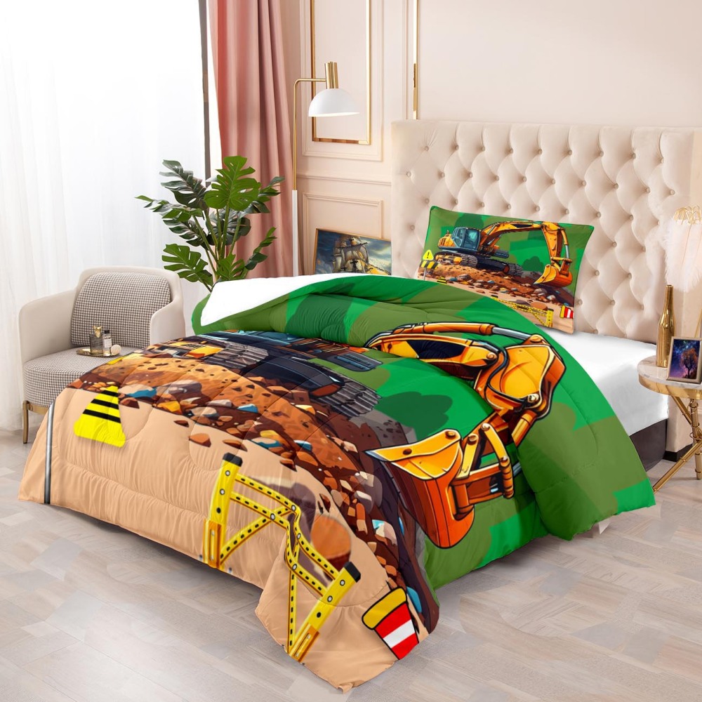 Realistic Heavy Excavator Boys Comforter Set | CozyLil