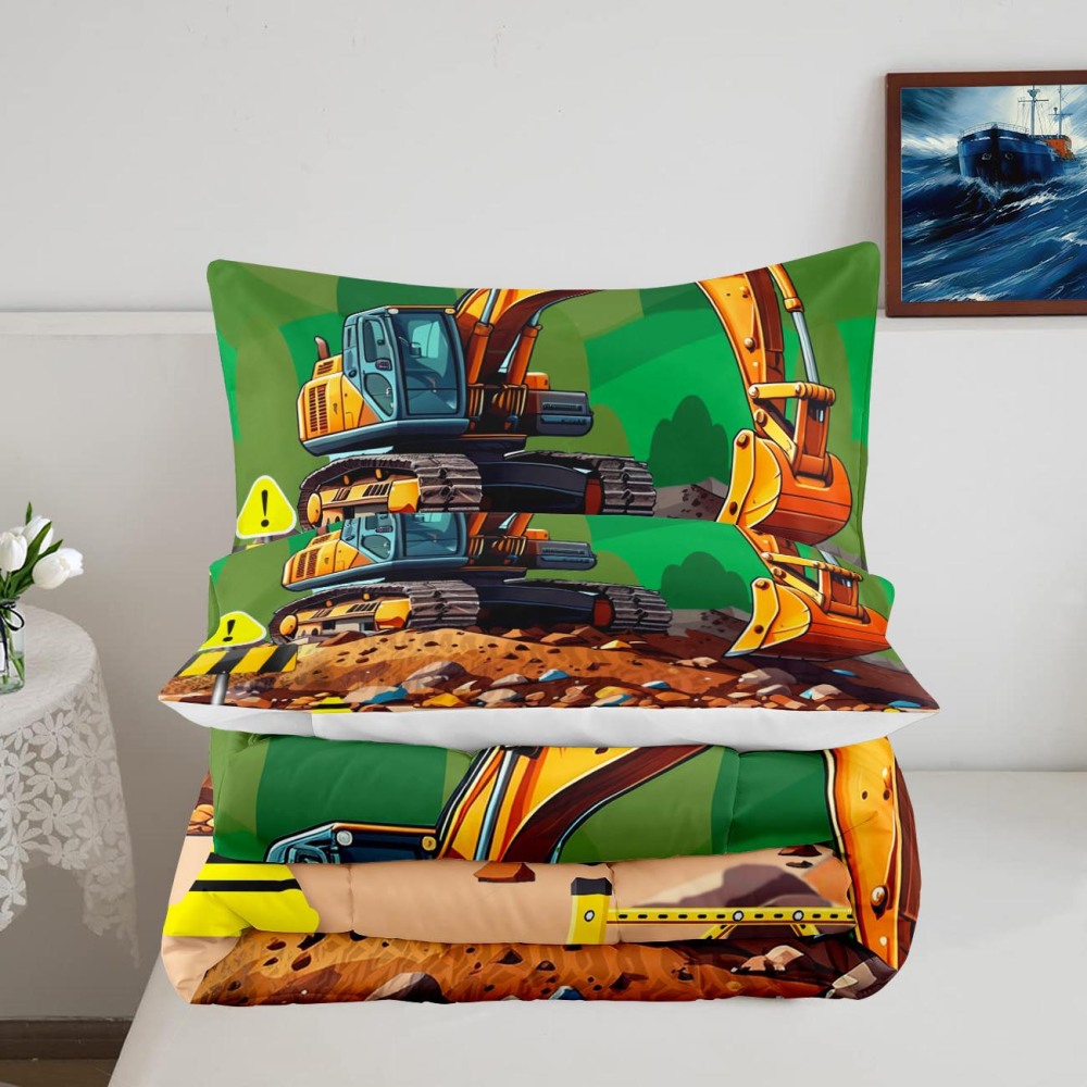 Realistic Heavy Excavator Boys Comforter Set | CozyLil