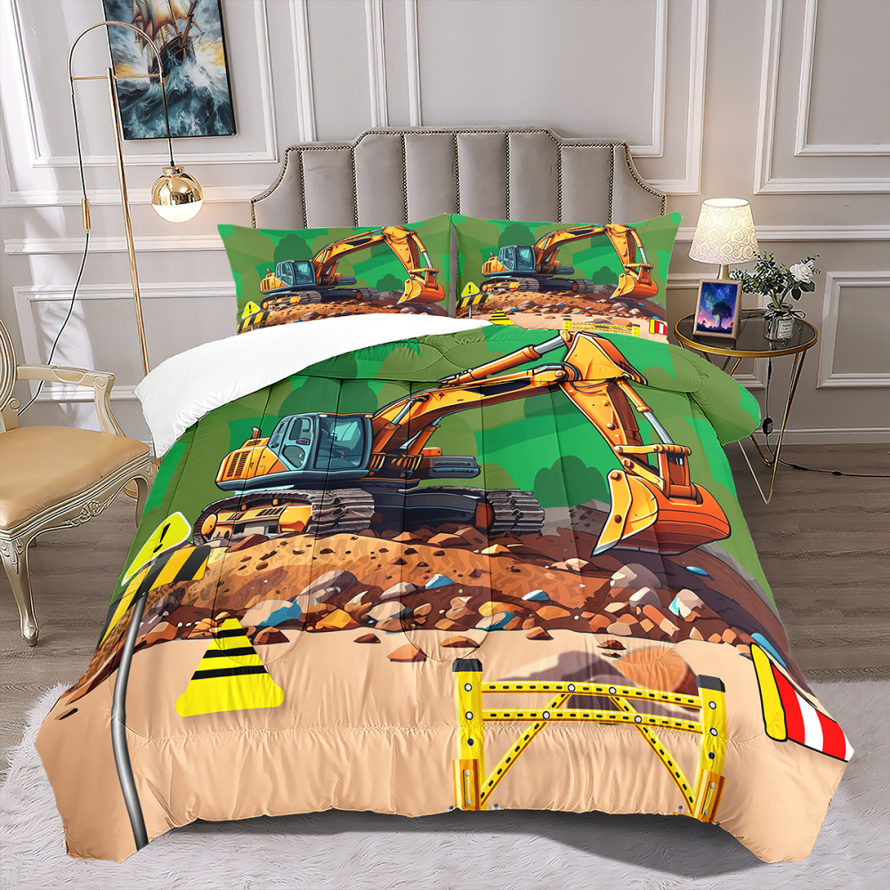 Realistic Heavy Excavator Boys Comforter Set | CozyLil