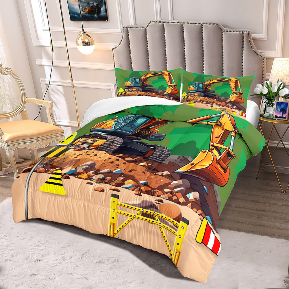 Realistic Heavy Excavator Boys Comforter Set | CozyLil