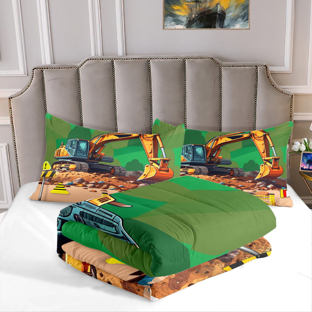 Realistic Heavy Excavator Boys Comforter Set | CozyLil